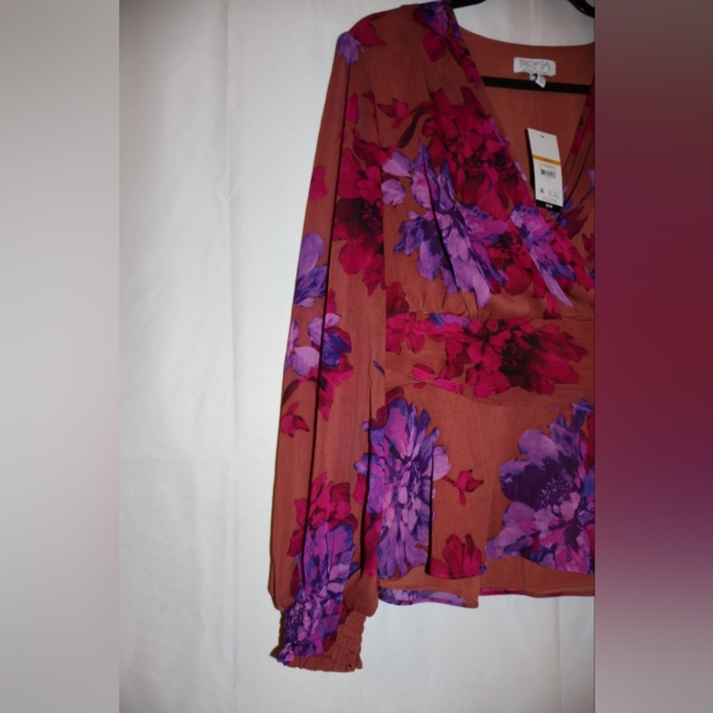 Sofia Vergara Ruched Waist Blouse with Long Sheer Sleeves. - Picture 7 of 11